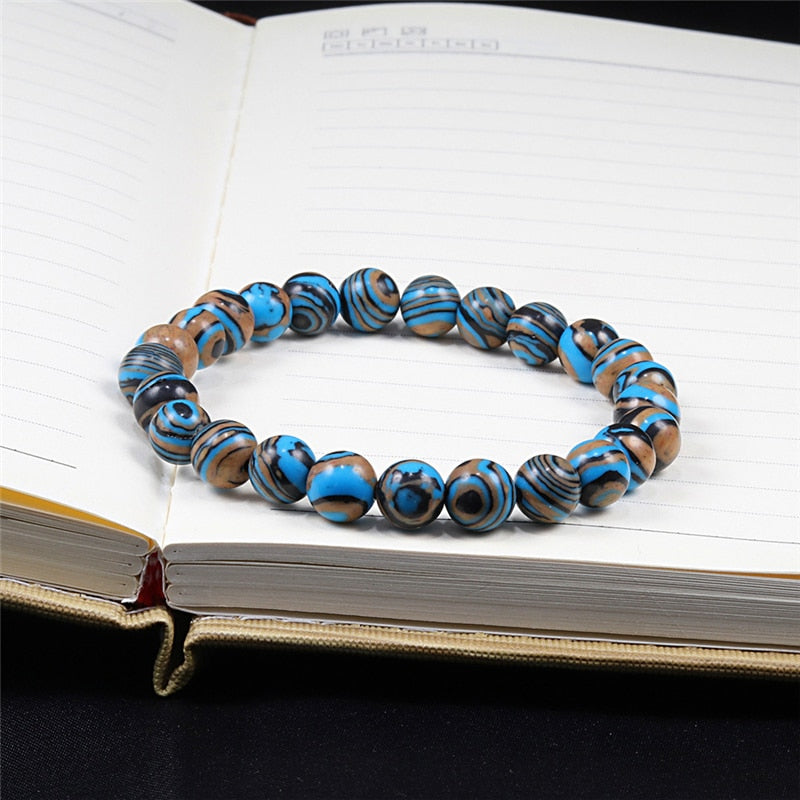New Blue Malachite Natural Stone Bracelets Women Men Chakra Prayer Mala Buddhist Beads Bracelet Bangle Yoga Strand Charm Jewelry
