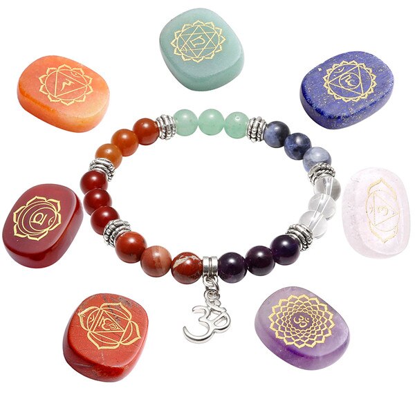 Ayliss 7 Chakra Natural Stone Bracelet Gem Stones Reiki Healing Bracelets OM Lotus Chakra Yoga Balance Energy Bracelets Jewelry