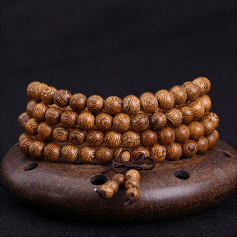 Multilayer 108 Wood Beads Lotus OM Bracelet Tibetan Buddhist Mala Buddha Charm Rosary Bracelet Yoga Wooden For Women Men Jewelry