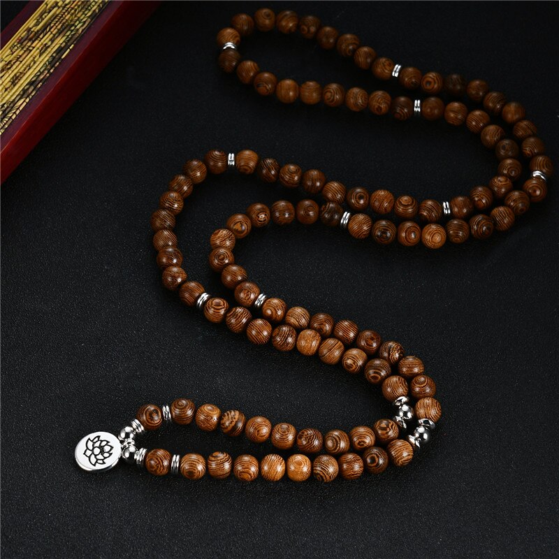 Prayer Beads Bracelet 108 Tibetan Buddhist Rosary Charm Mala Meditation Flower of Life Lucky Wenge Wooden Bracelet For Women Men