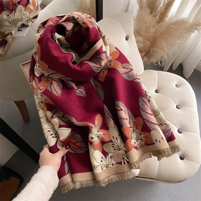 2022 Luxury Cashmere Scarf Winter Women Pashmina Shawls Warm Blanket Wraps Female Foulard Bandana Brand Thick Print Scarves
