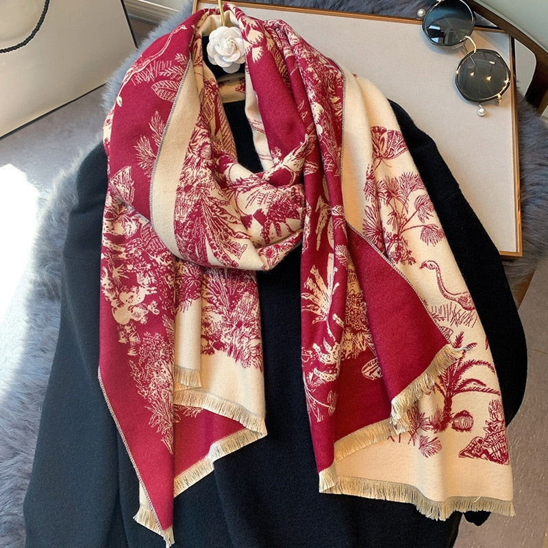 2022 Luxury Cashmere Scarf Winter Women Pashmina Shawls Warm Blanket Wraps Female Foulard Bandana Brand Thick Print Scarves