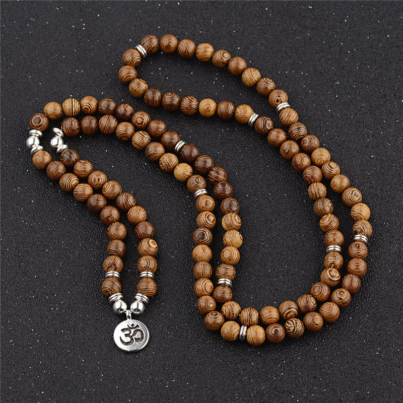 Unisex Women Men Yoga 108 Beads Bracelet Natural Sandalwood Buddhist Buddha Wood Prayer Beaded Lotus OM Bracelet Necklace Rosary